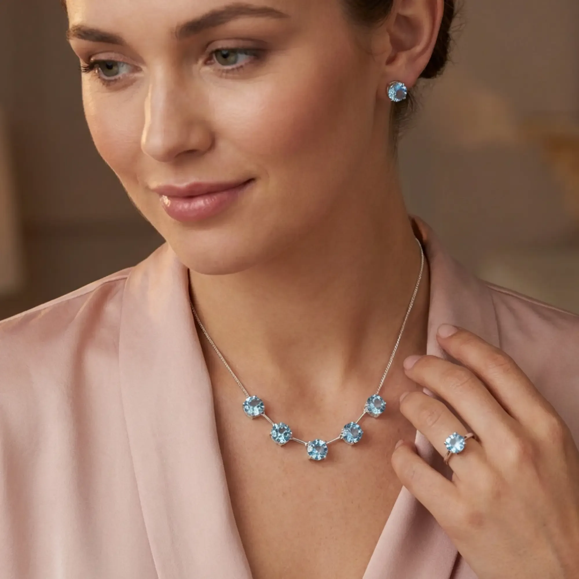 Serenity Bar Necklace – Blue Topaz