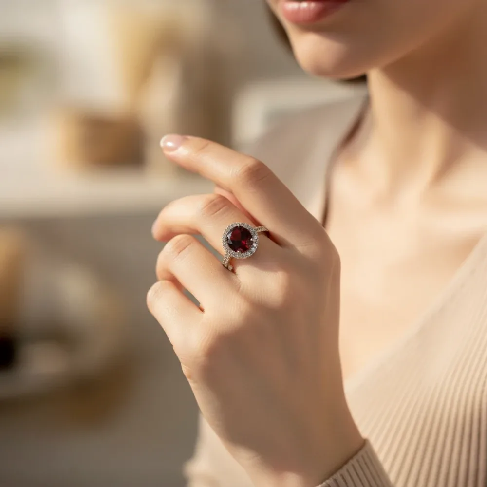 Radiant Aura Ring – Garnet