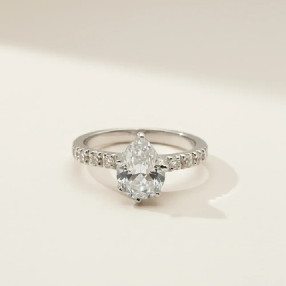 Radiant Teardrop Ring – White Topaz