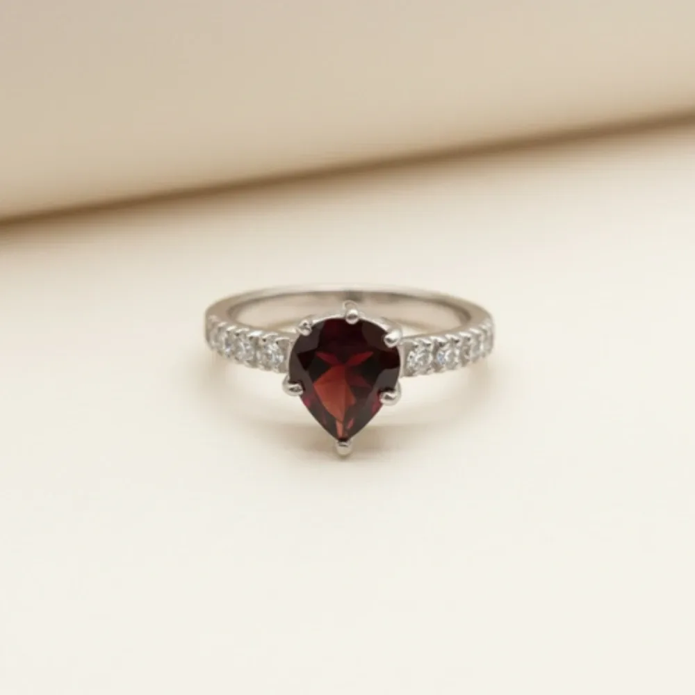 Radiant Teardrop Ring – Garnet