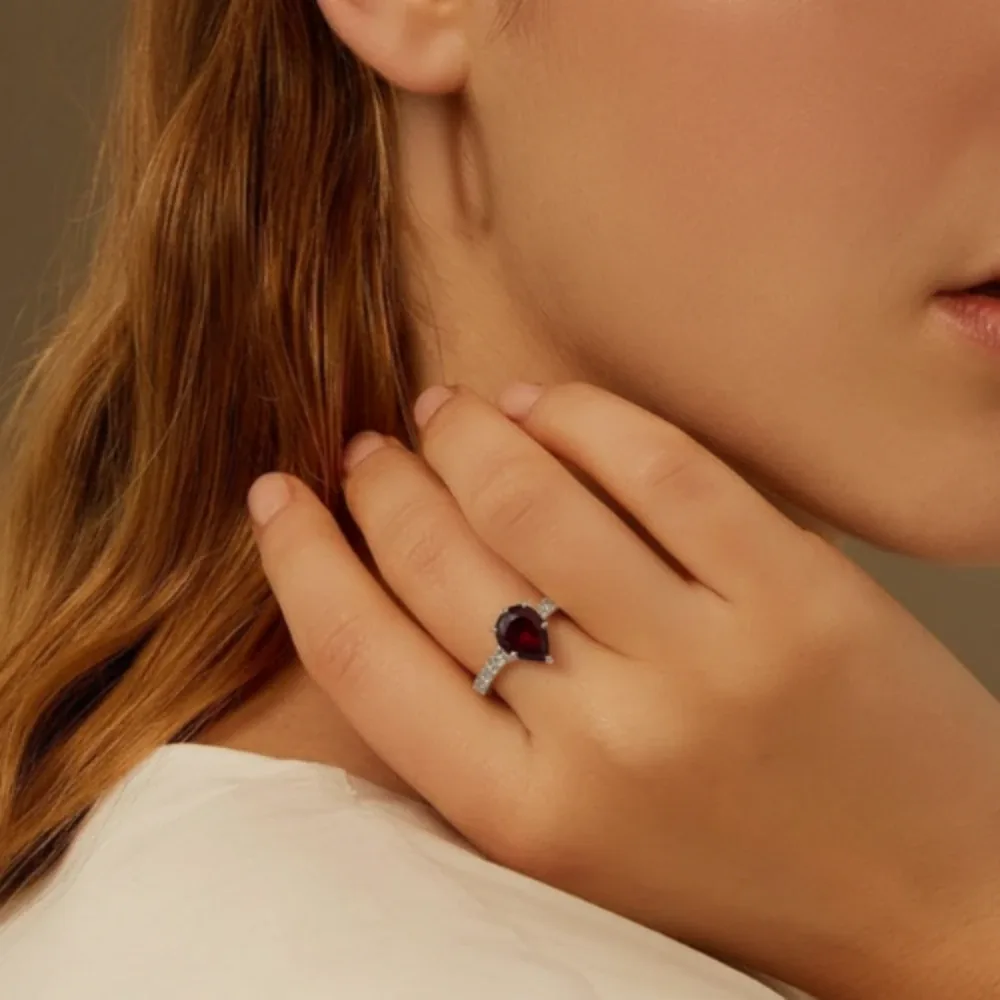 Radiant Teardrop Ring – Garnet