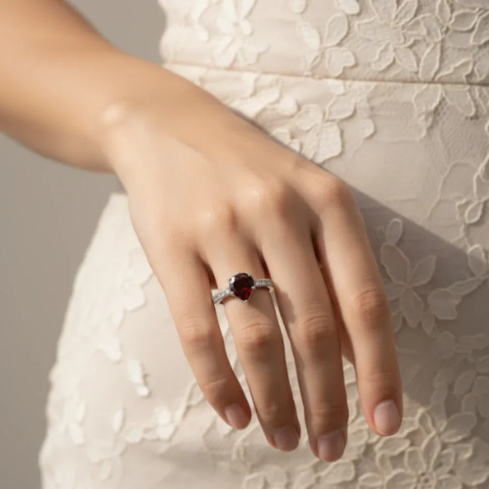 Radiant Teardrop Ring – Garnet