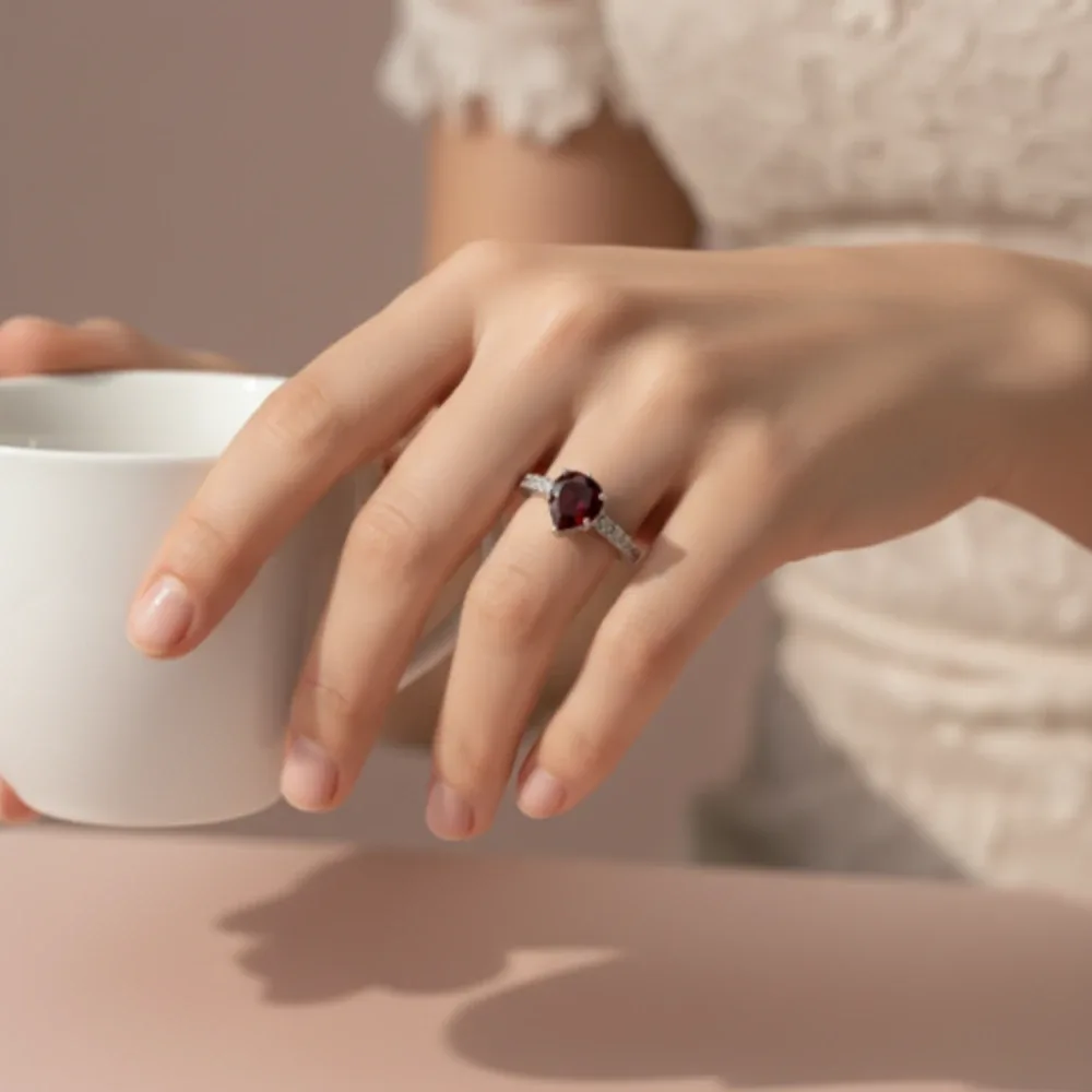 Radiant Teardrop Ring – Garnet