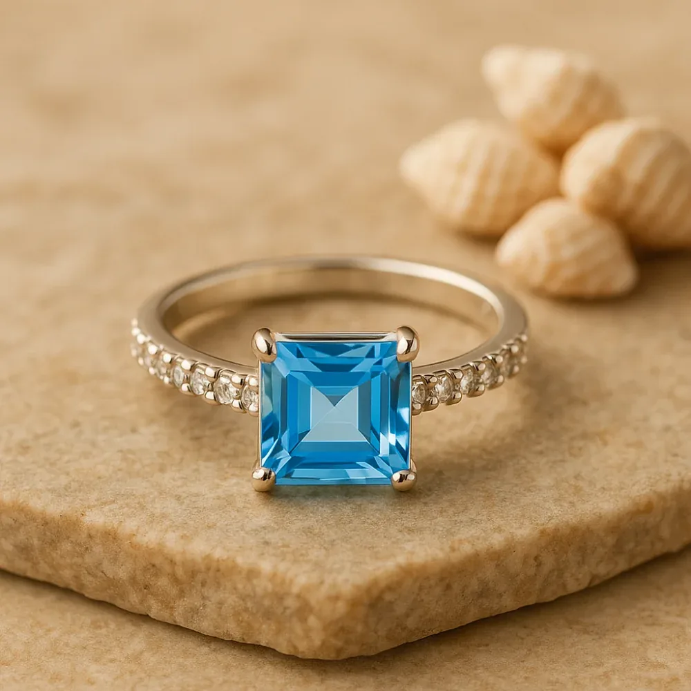 Luminous Square Ring – Blue Topaz