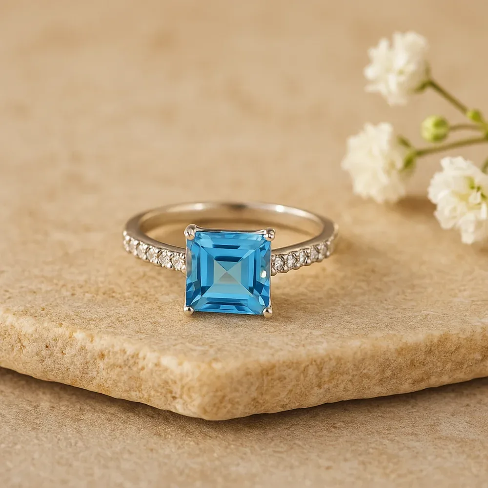 Luminous Square Ring – Blue Topaz