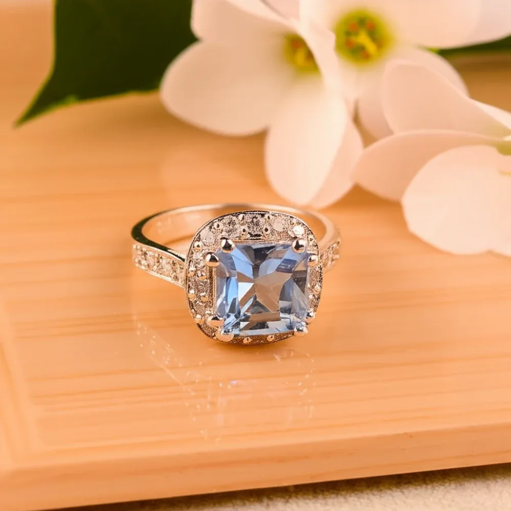 Celestial Halo Ring – Blue Topaz