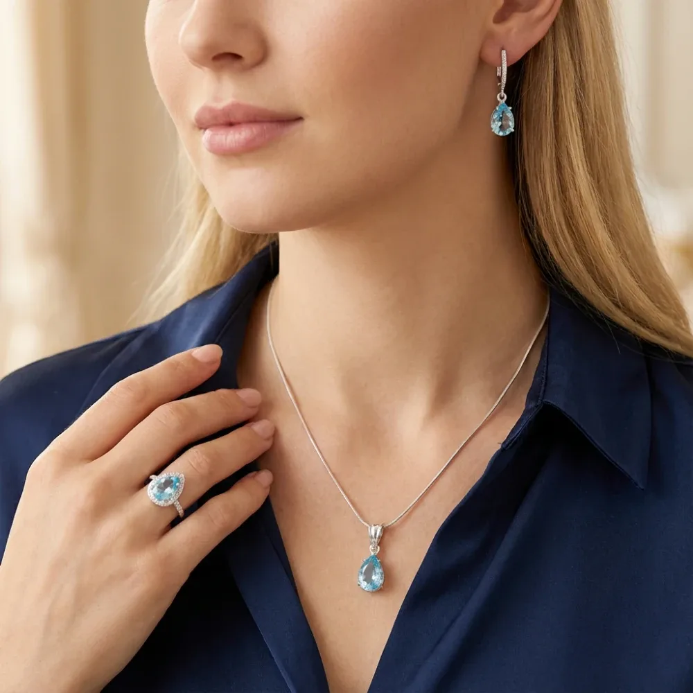 Blue Topaz Tear-Drop Harmony Set