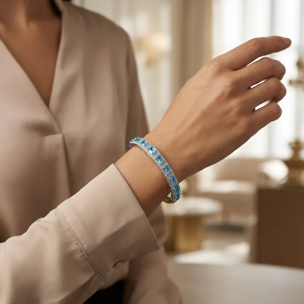 Azure Luxe Hinged Bangle