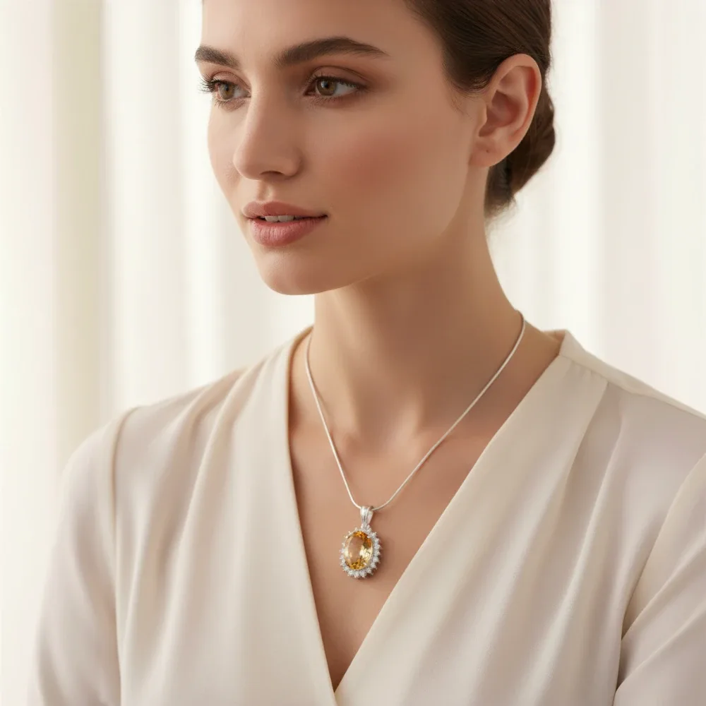 Citrine Radiant Halo Pendant