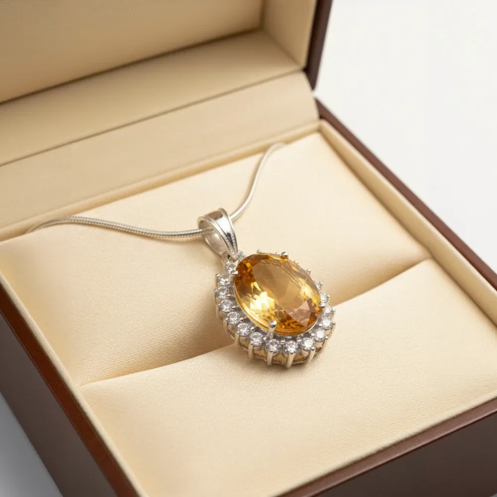 Citrine Radiant Halo Pendant