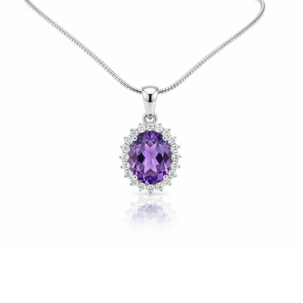 Amethyst Halo Elegance Pendant
