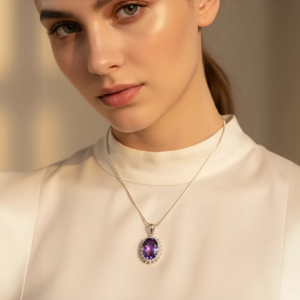 Amethyst Halo Elegance Pendant
