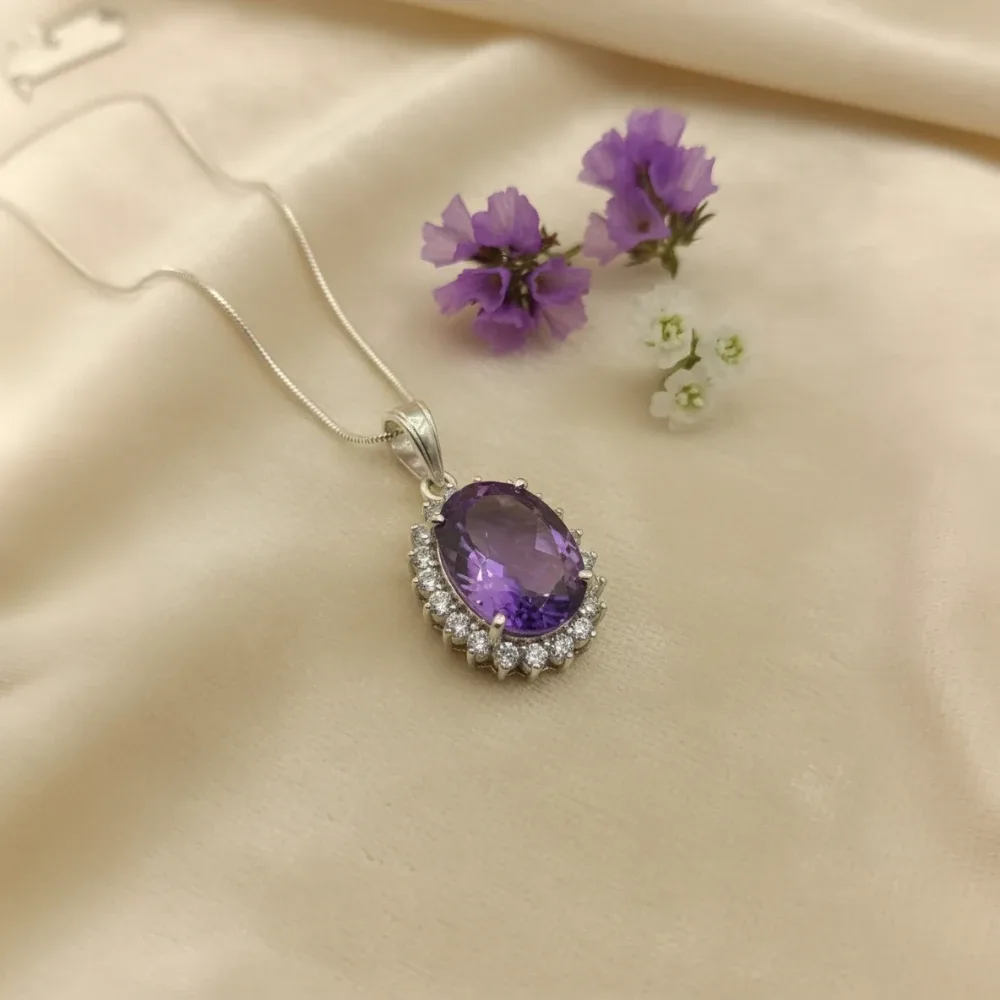 Amethyst Halo Elegance Pendant