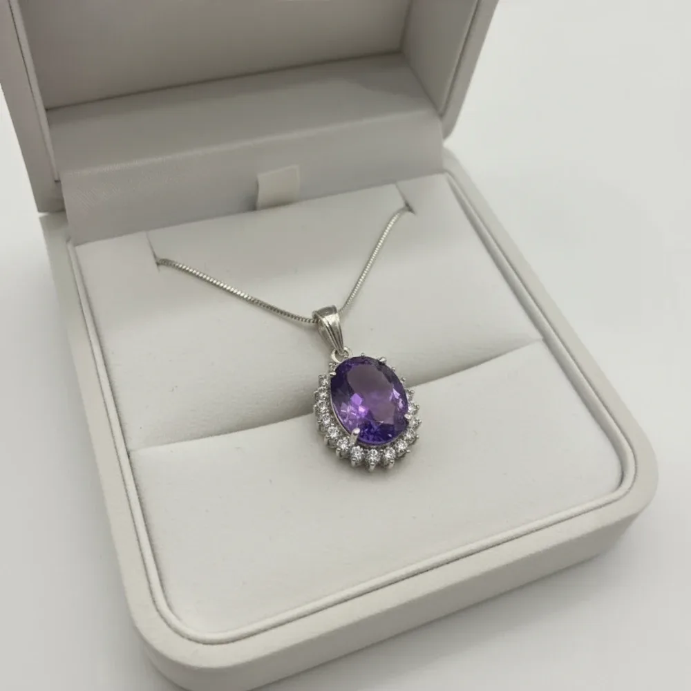 Amethyst Halo Elegance Pendant