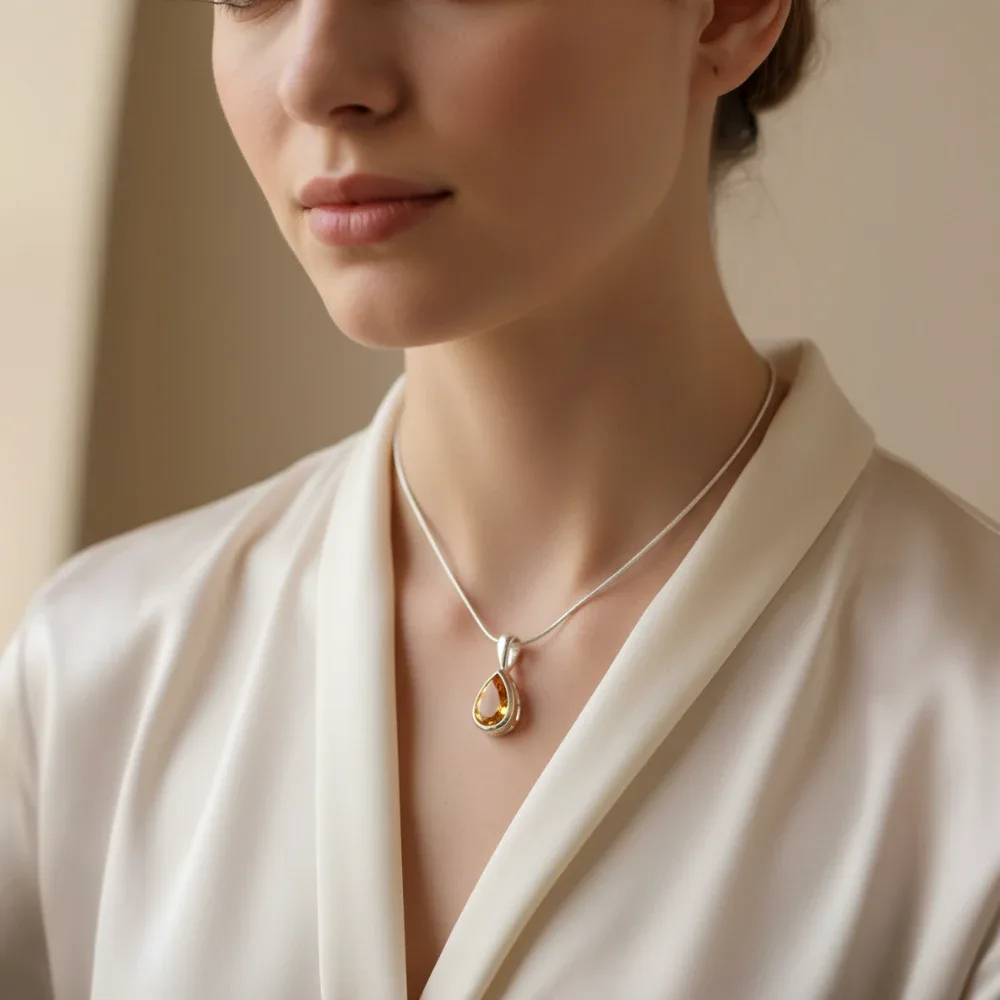 Citrine Glow Teardrop Pendant