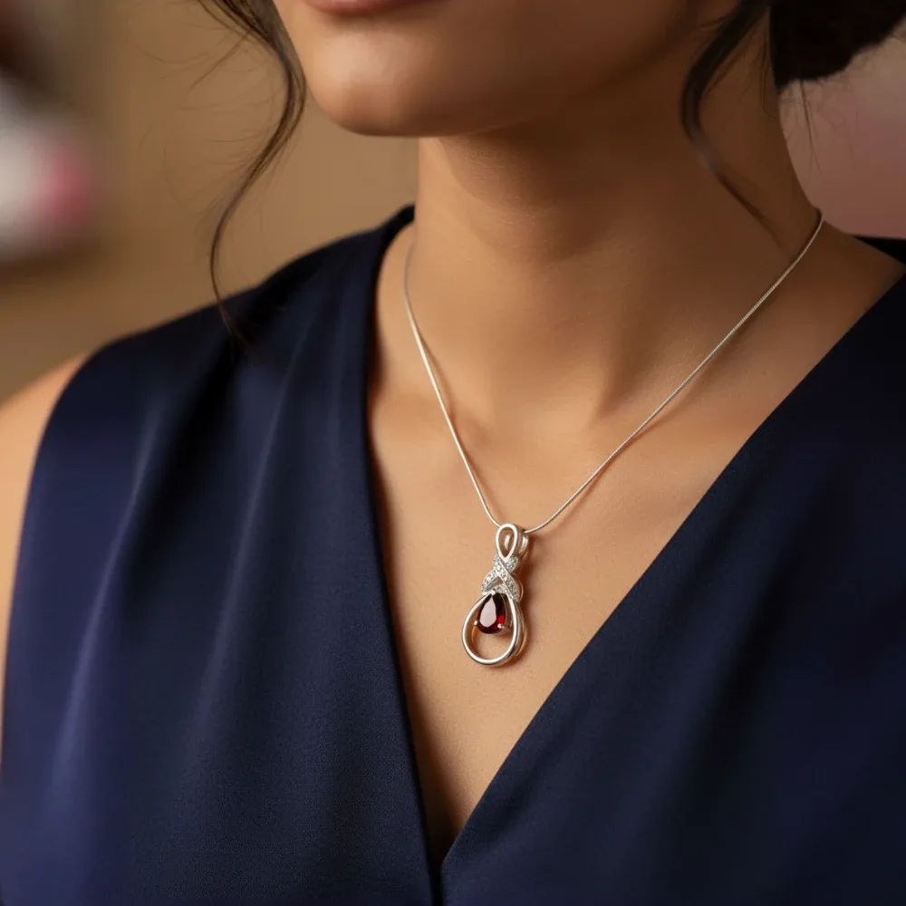 Garnet Infinity Teardrop Pendant