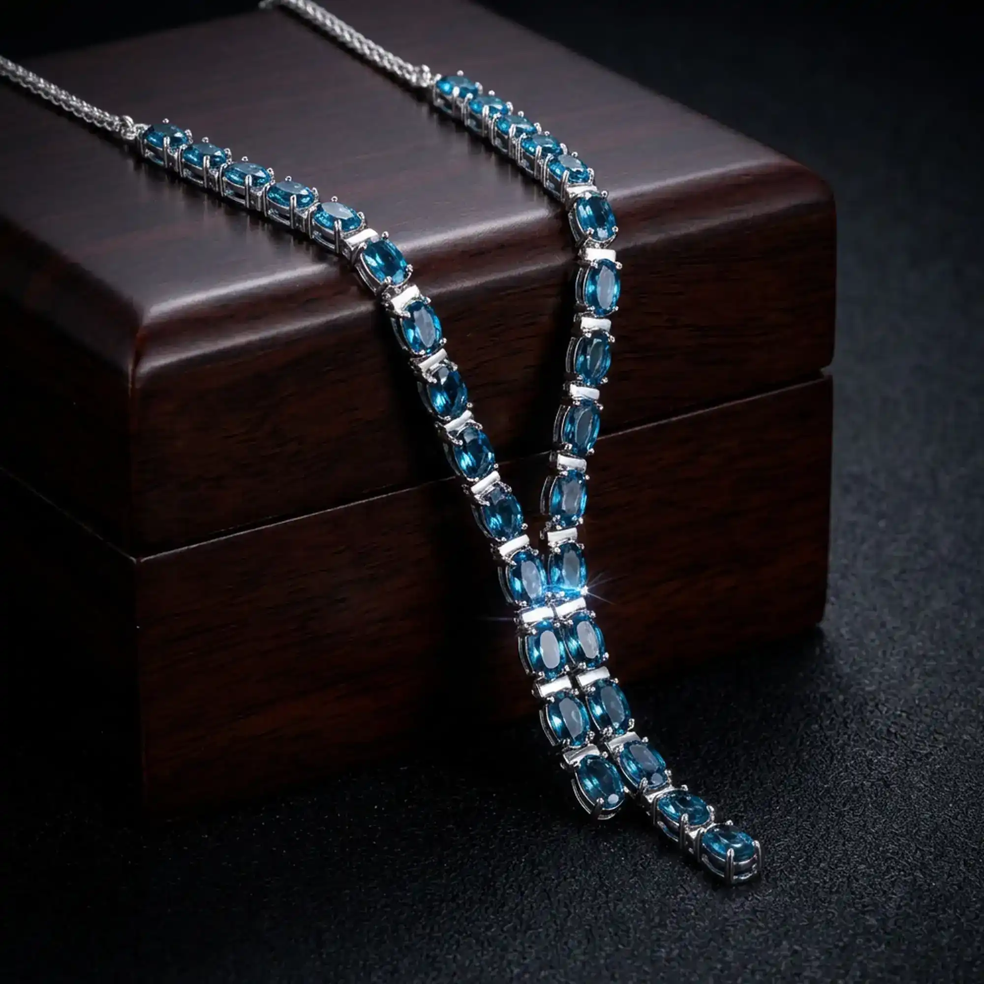 Lustre Cascade – London Blue Topaz Necklace  & Earrings Set
