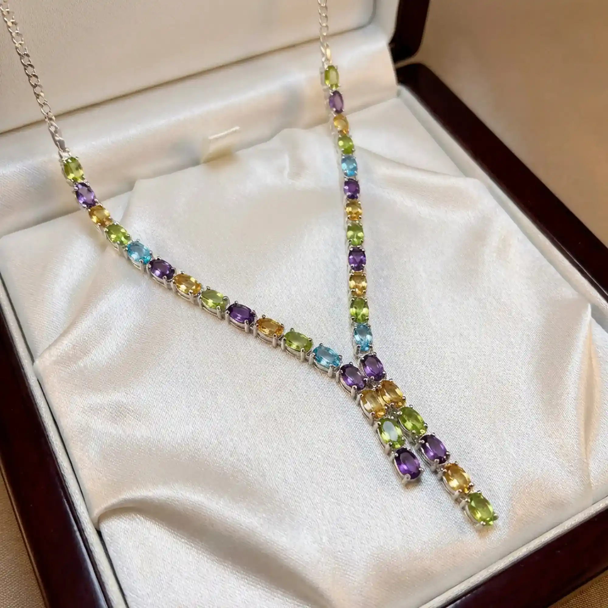 Lustre Cascade – Multi Color Gem Necklace  & Earrings Set
