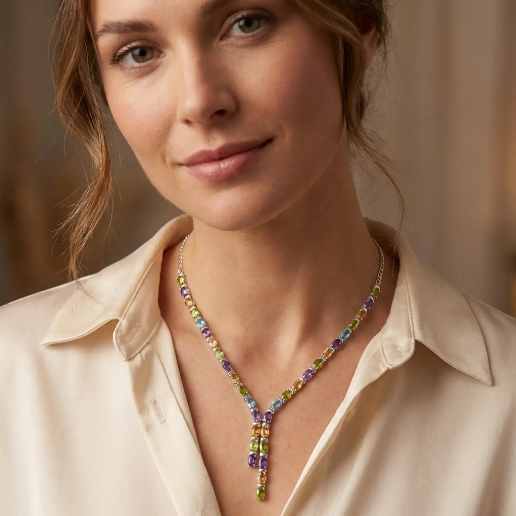 Lustre Cascade – Multi Color Gem Necklace  & Earrings Set