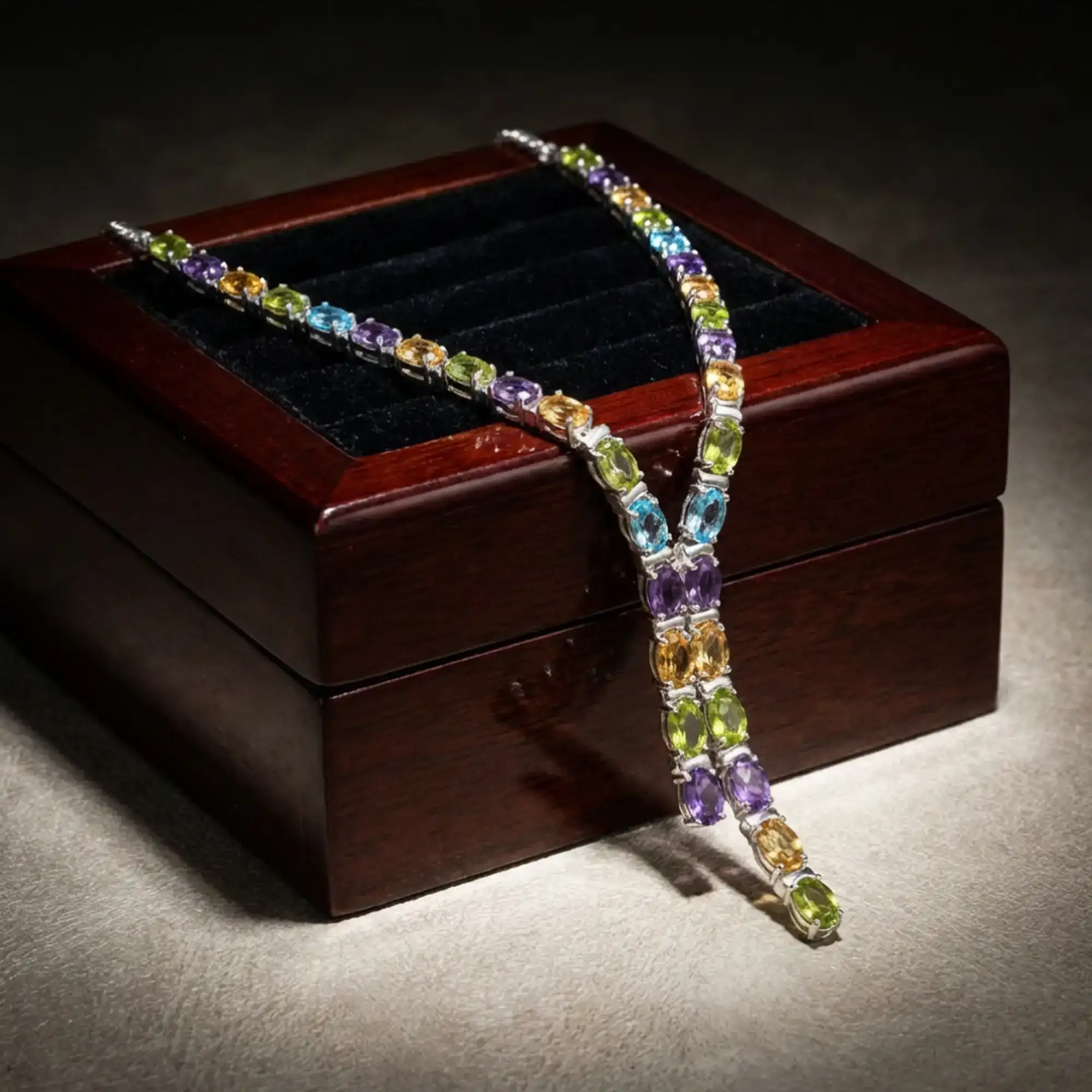 Lustre Cascade – Multi Color Gem Necklace  & Earrings Set