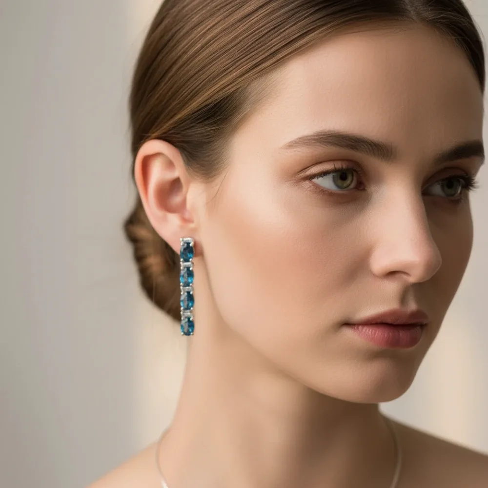Blue Topaz Cascade Drop Earrings
