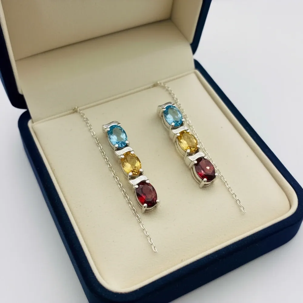 Tri-Gem Radiance Drop Earrings