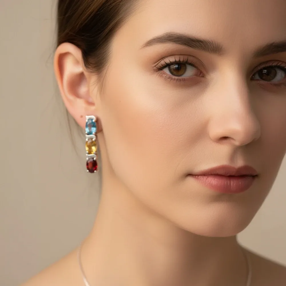 Tri-Gem Radiance Drop Earrings