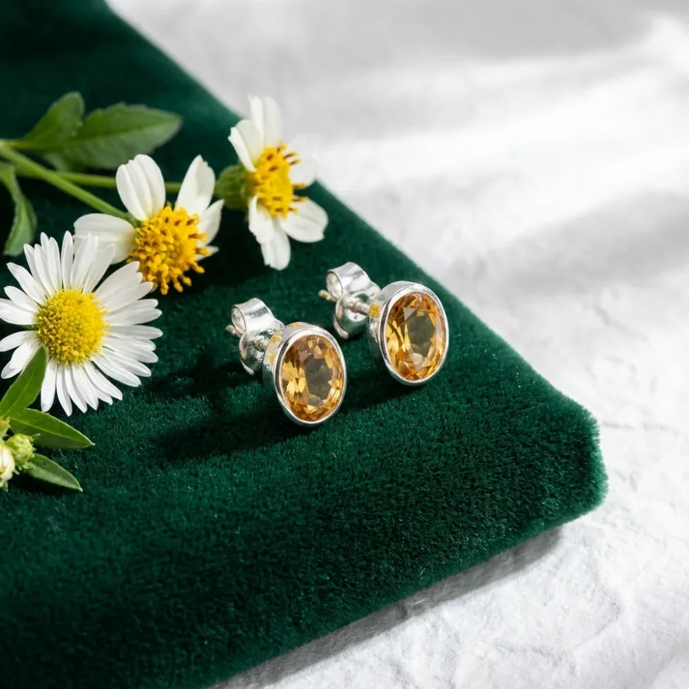 Golden Glow Citrine Oval Studs