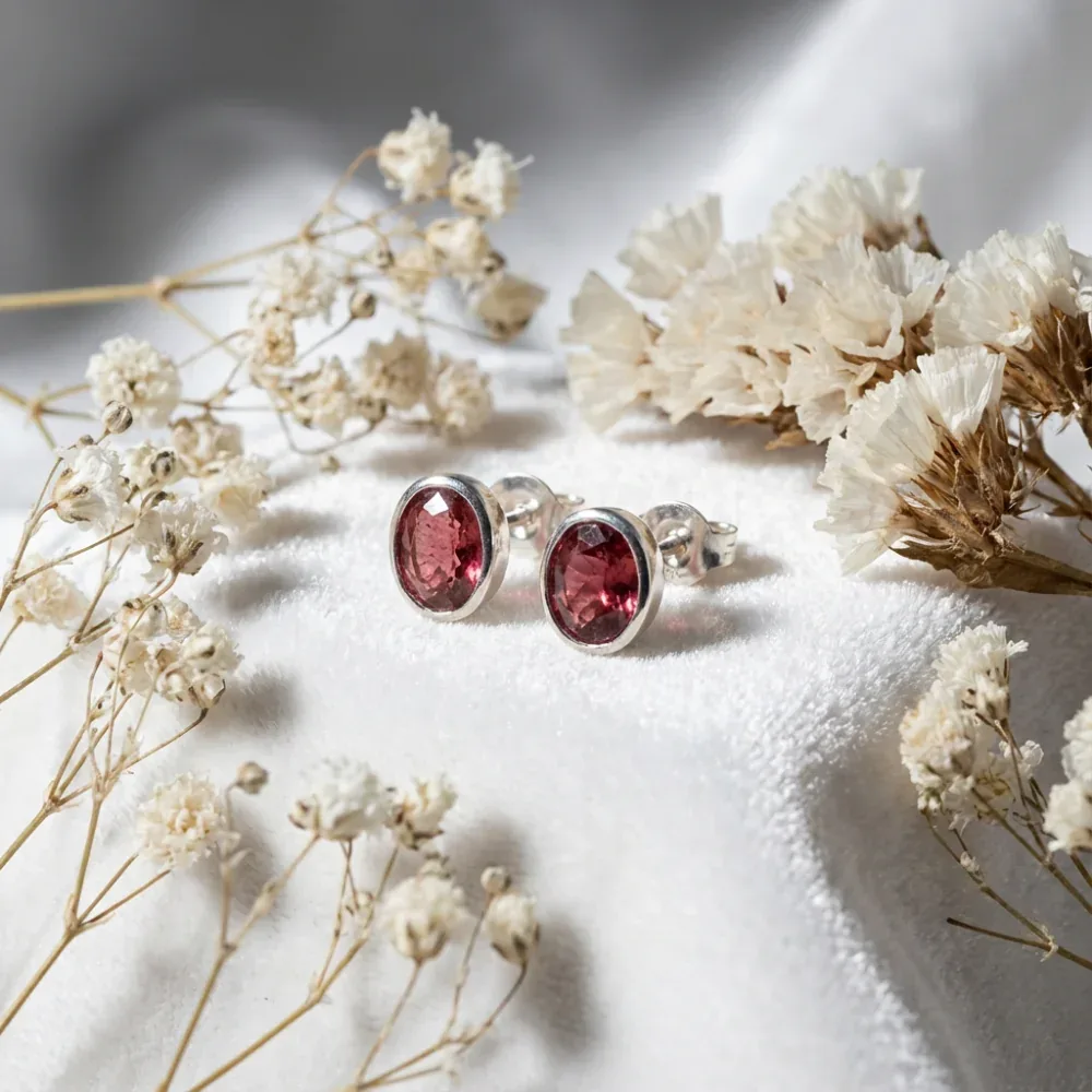 Rose Gleam Rhodolite Bezel Studs