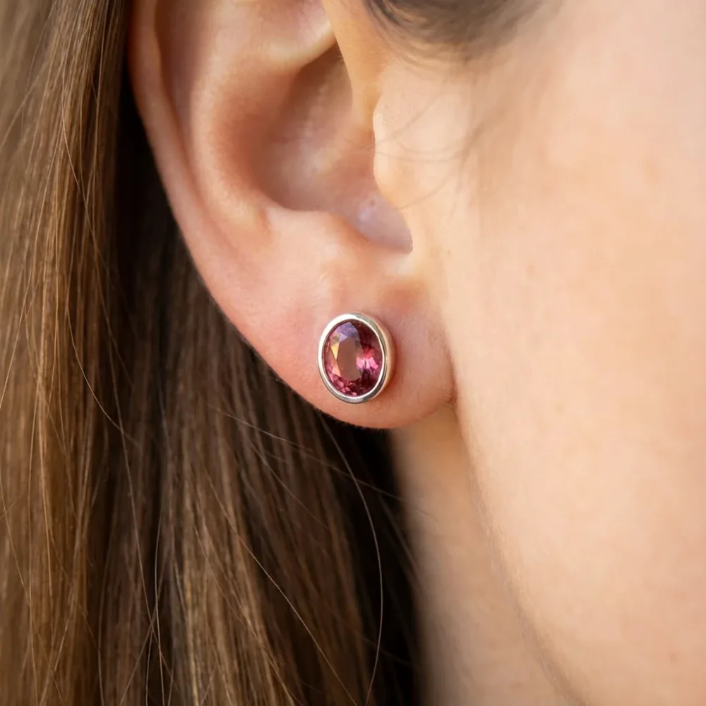 Rose Gleam Rhodolite Bezel Studs
