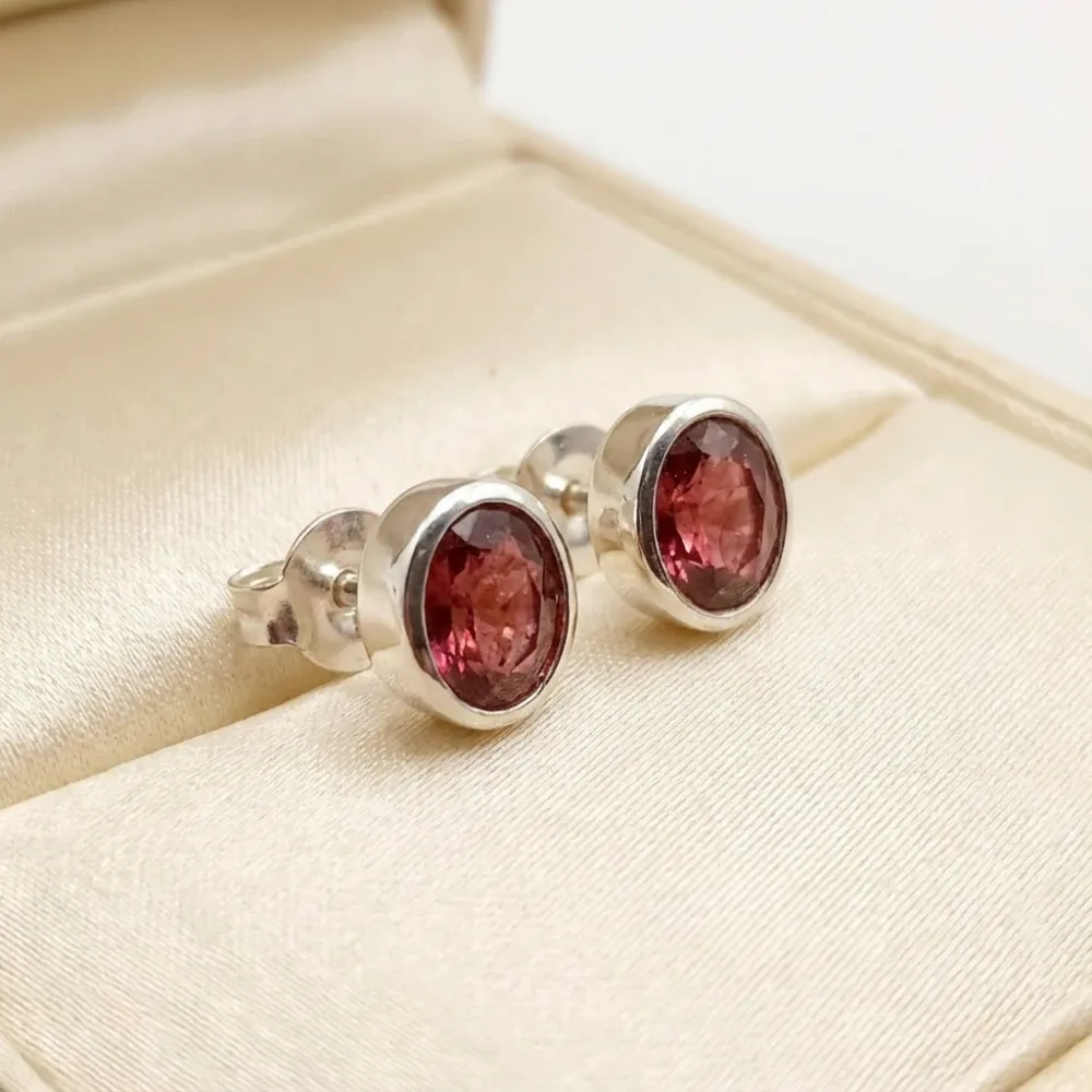 Rose Gleam Rhodolite Bezel Studs