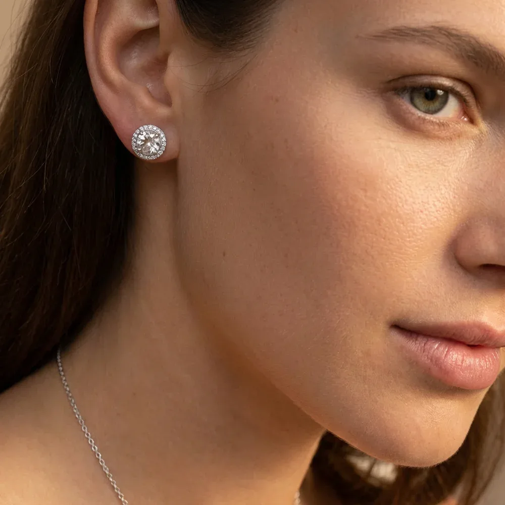 White Topaz Radiant Halo Studs