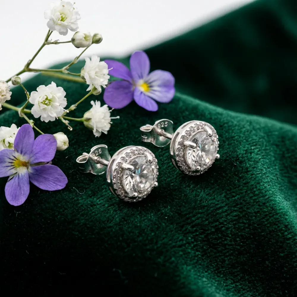 White Topaz Radiant Halo Studs