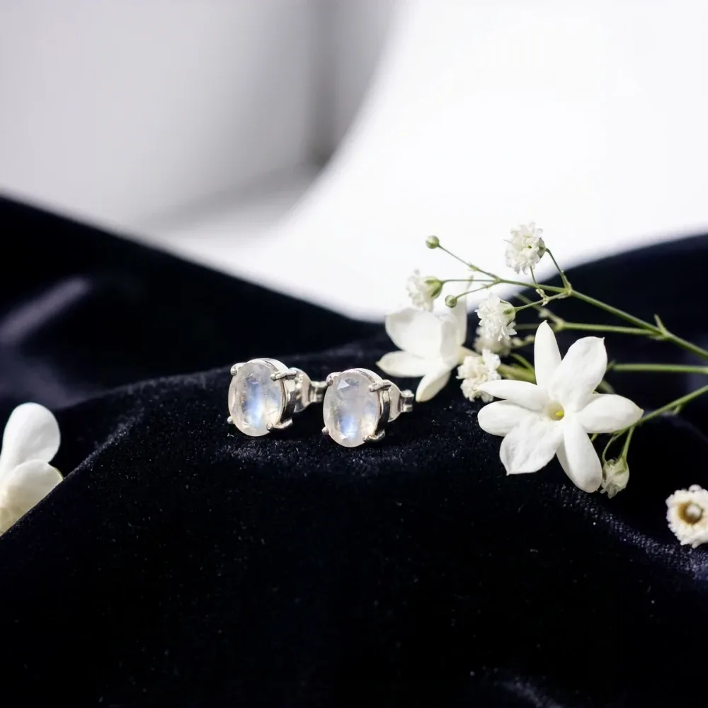Lunar Glow Moonstone Oval Studs