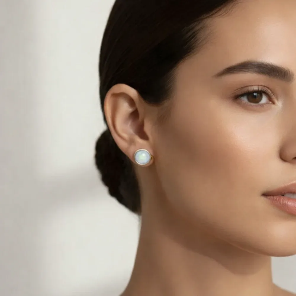 Moonlit Glow Cabochon Stud Earrings