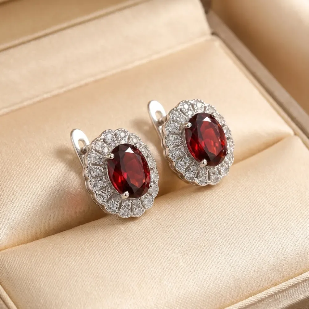 Garnet Royal Bloom Halo Earrings