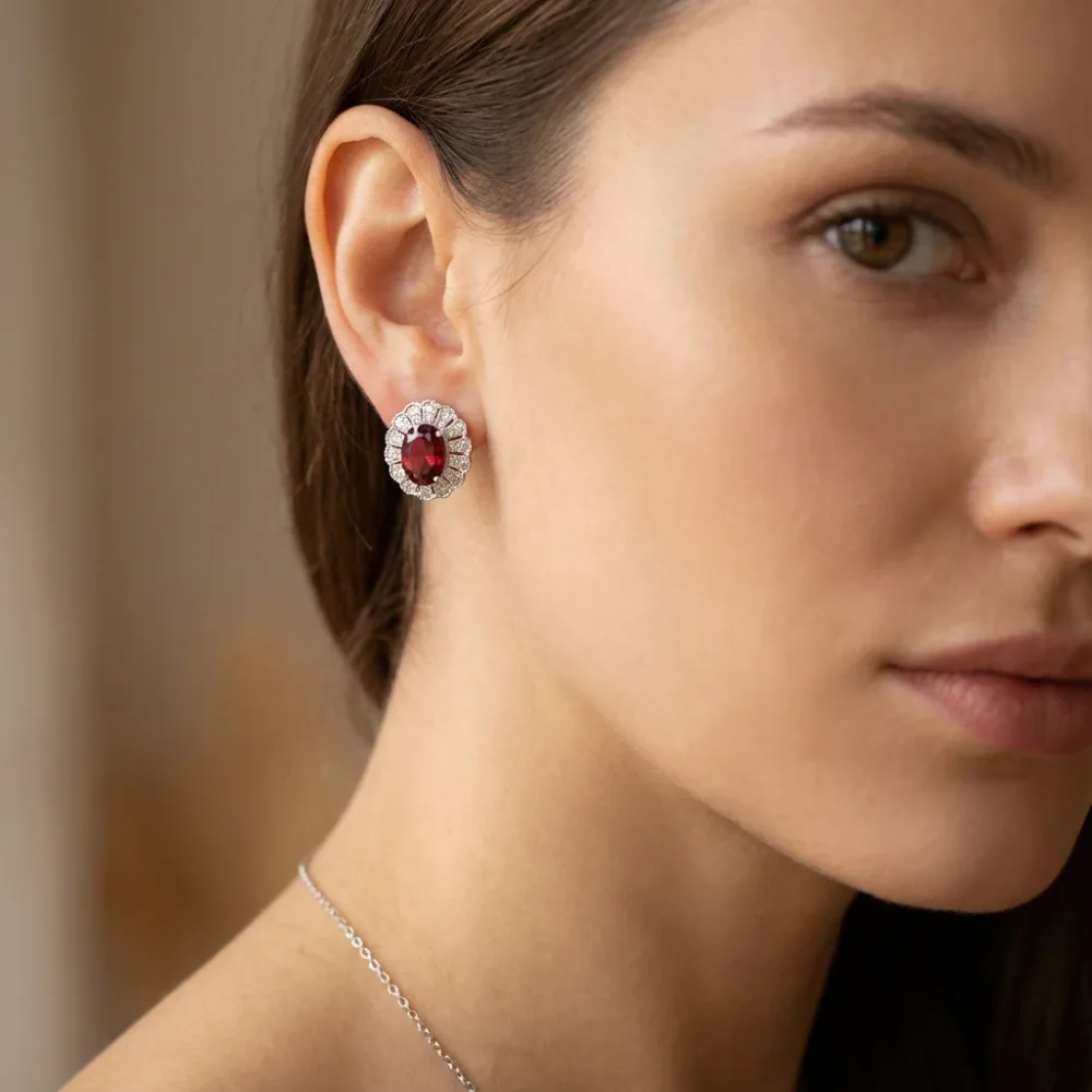 Garnet Royal Bloom Halo Earrings