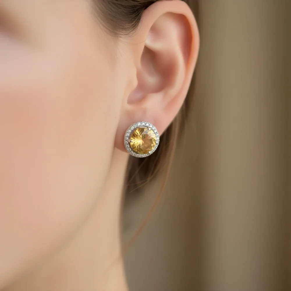 Citrine Sunlight Halo Ear Studs