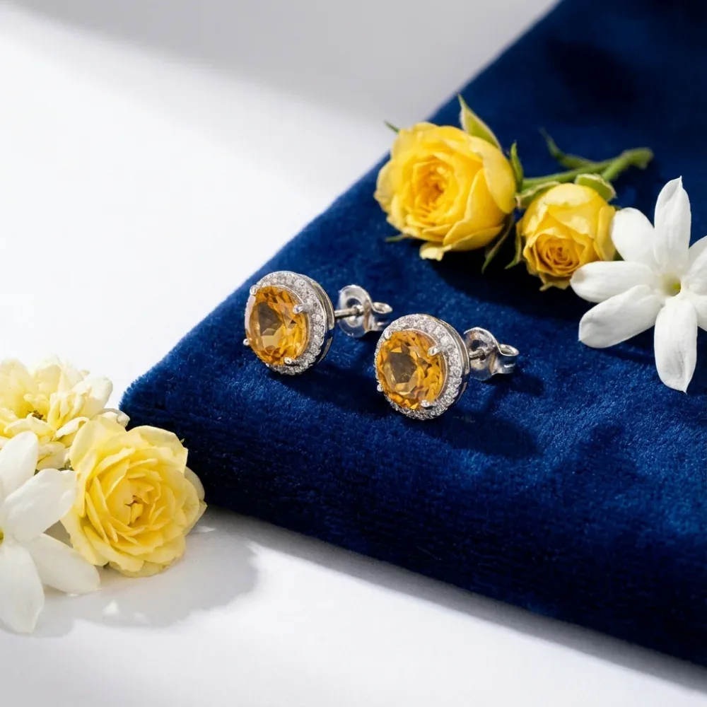 Citrine Sunlight Halo Ear Studs