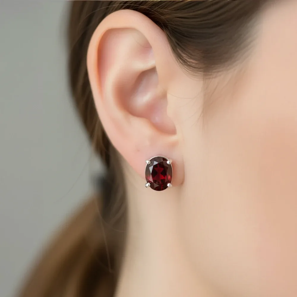 Garnet Classic Oval Studs