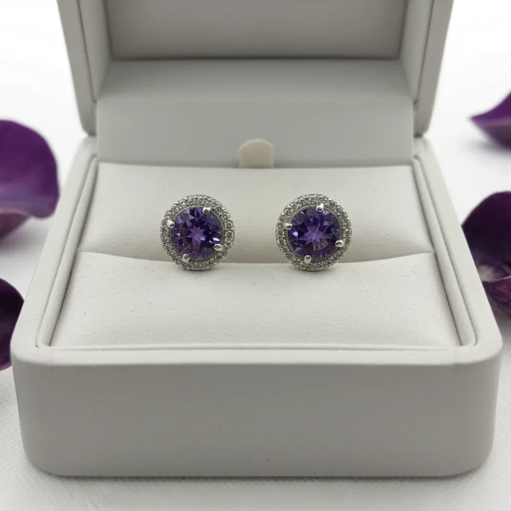Amethyst Halo Charm Ear Studs